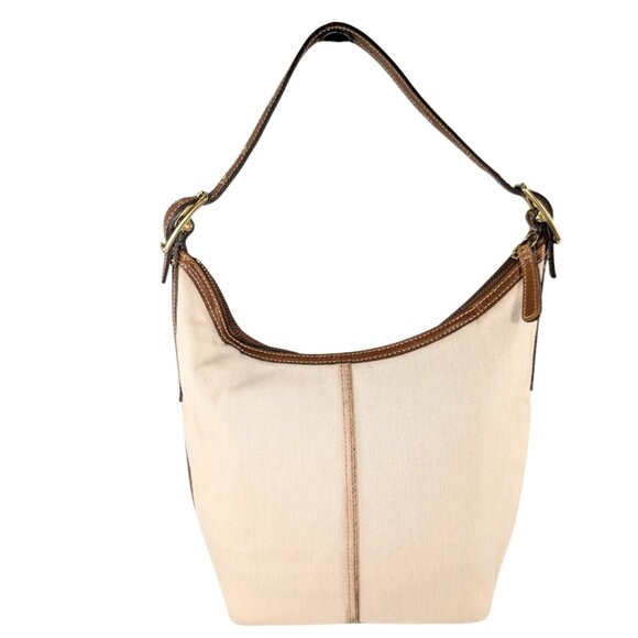 Coach Vintage Ivory Canvas & Brown Leather Hobo Shoulder Bag A2D-9873 - Picture 1 of 11